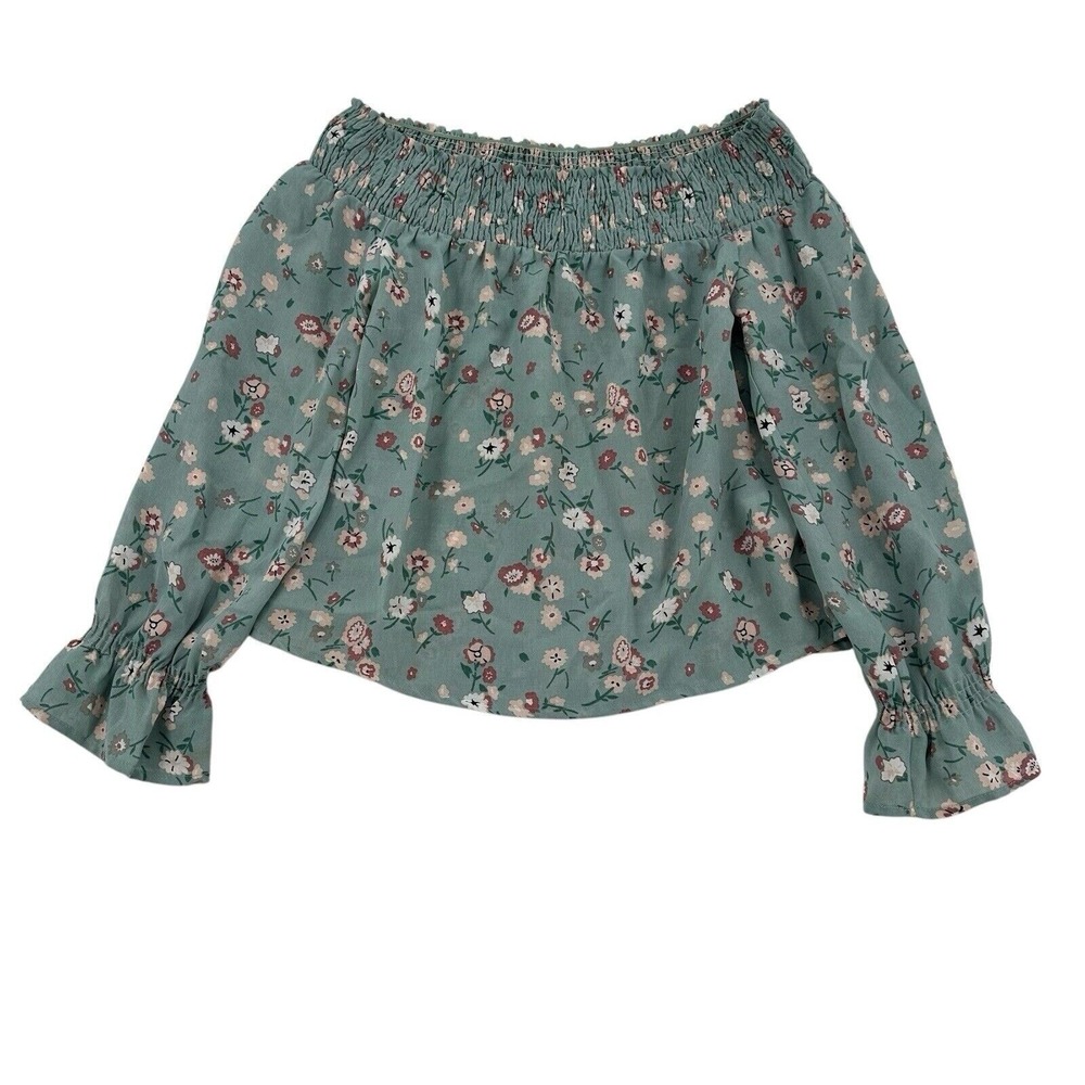Wild Blue Sadie Robertson Sage Green Floral Off Shoulder Smocked Top Boho XS